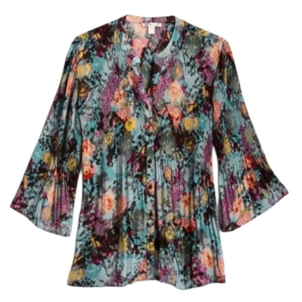 Spense 3/4 Sleeve Multi Colored Lightweight Ruched Blouse Women's Size 2X